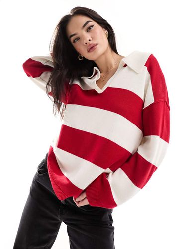 Polo stile rugby oversize in maglia a righe rosse - ASOS DESIGN - Modalova