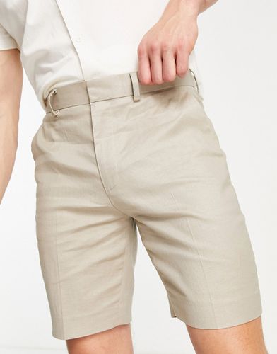 Pantaloncini eleganti skinny in misto lino color pietra - ASOS DESIGN - Modalova