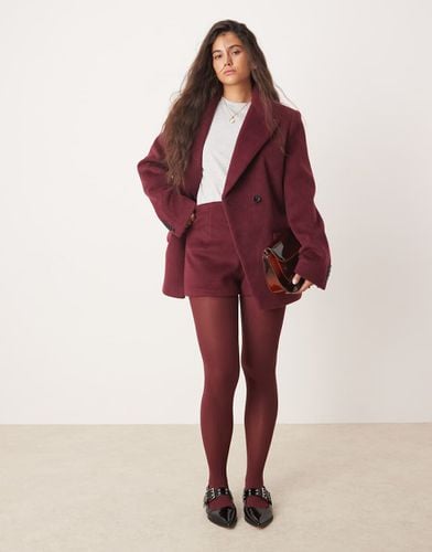 Pantaloncini sartoriali bordeaux a vita alta effetto lana - ASOS DESIGN - Modalova