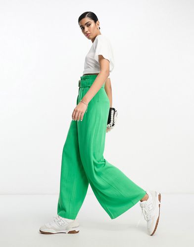 Pantaloni a fondo ampio e vita alta verdi in misto lino - ASOS DESIGN - Modalova