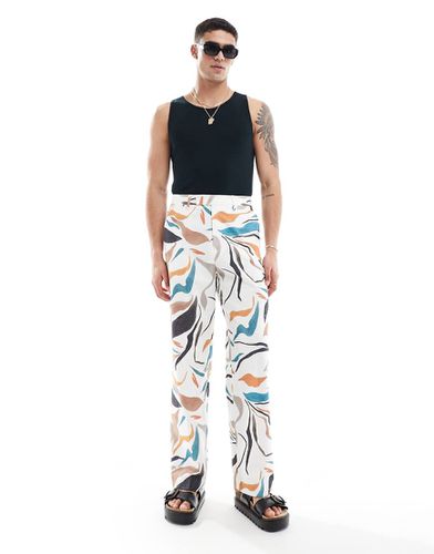 Pantaloni a fondo ampio in misto lino eleganti con stampa di fiori astratti - ASOS DESIGN - Modalova