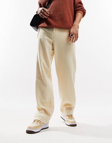 Pantaloni ampi eleganti in misto lana con motivo pied de poule color pietra - ASOS DESIGN - Modalova