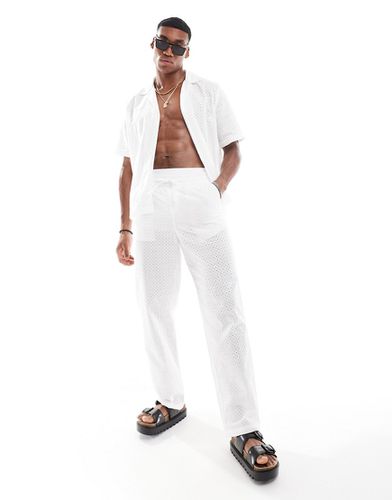 Pantaloni comodi bianchi in pizzo con vita elasticizzata in coordinato - ASOS DESIGN - Modalova