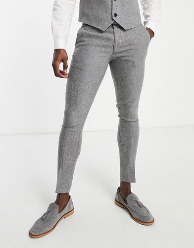 Pantaloni da abito super skinny in misto lana a spina di pesce antracite - ASOS DESIGN - Modalova