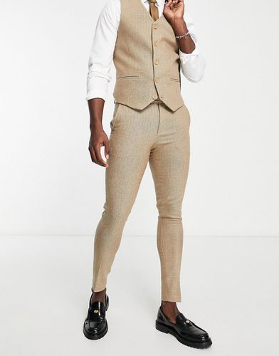 Pantaloni da abito super skinny in misto lana color pietra a spina di pesce - ASOS DESIGN - Modalova