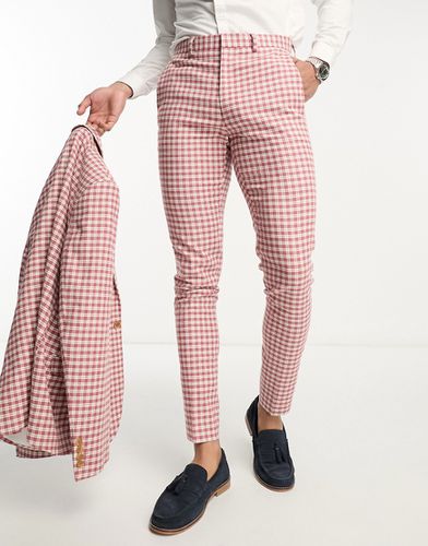 Pantaloni da abito skinny in misto lino a quadretti - ASOS DESIGN - Modalova