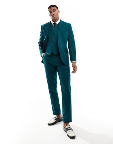 Pantaloni da abito slim in misto lino -azzurro - ASOS DESIGN - Modalova