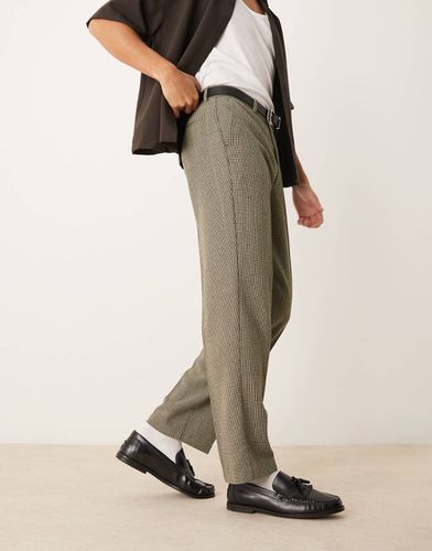 Pantaloni dritti eleganti in misto lana scuro con motivo pied de poule - ASOS DESIGN - Modalova