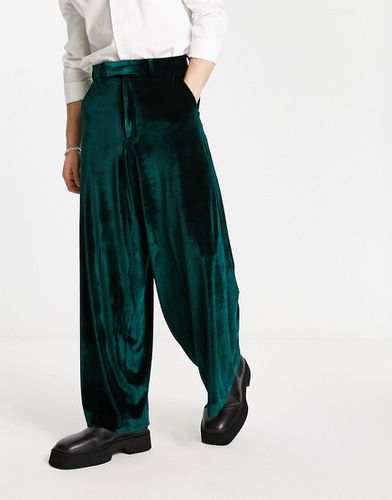 Pantaloni eleganti a fondo super ampio verdi in velluto - ASOS DESIGN - Modalova