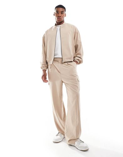 Pantaloni eleganti con fondo ampio beige cargo in coordinato - ASOS DESIGN - Modalova