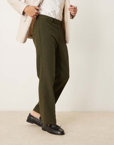 Pantaloni eleganti dritti in misto lana in twill verde scuro - ASOS DESIGN - Modalova