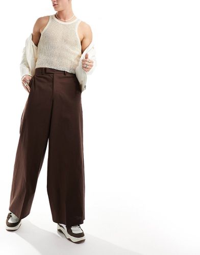 Pantaloni eleganti in misto lino marroni a fondo molto ampio - ASOS DESIGN - Modalova