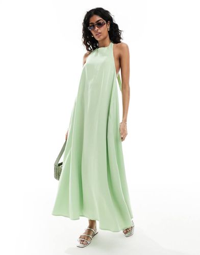 Prendisole lungo in cupro lime allacciato al collo - ASOS DESIGN - Modalova