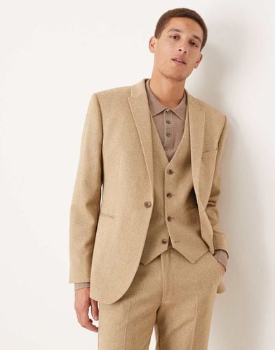 Wedding - Giacca da abito slim in misto lana beige con intreccio a cesto - ASOS DESIGN - Modalova