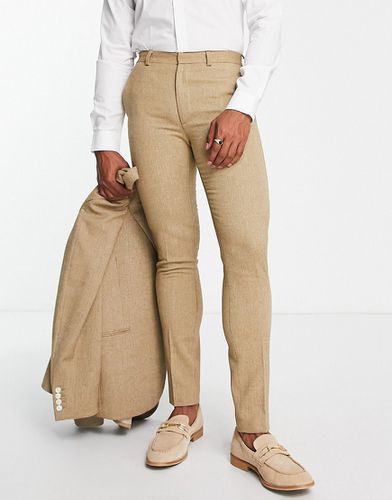Wedding - Pantaloni skinny in misto lana color cammello con intreccio a cesto - ASOS DESIGN - Modalova
