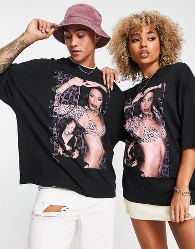 T-shirt unisex oversize nera con stampa "Aaliyah" con gemme applicate a caldo - ASOS DESIGN - Modalova