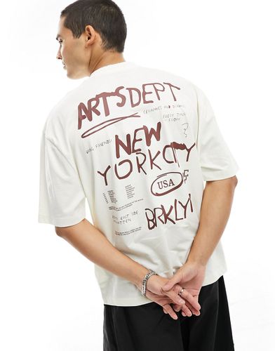 T-shirt beige oversize con stampa artistica sul retro - ASOS DESIGN - Modalova