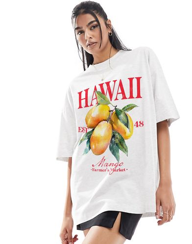 T-shirt boyfriend ghiaccio mélange con grafica di frutta e scritta "Hawaii" - ASOS DESIGN - Modalova