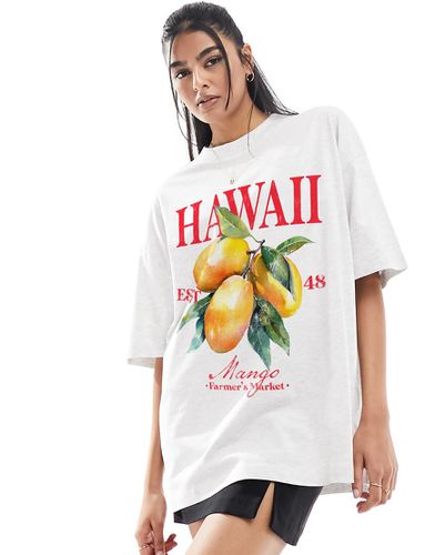 T-shirt boyfriend ghiaccio mélange con grafica di frutta e scritta "Hawaii" - ASOS DESIGN - Modalova