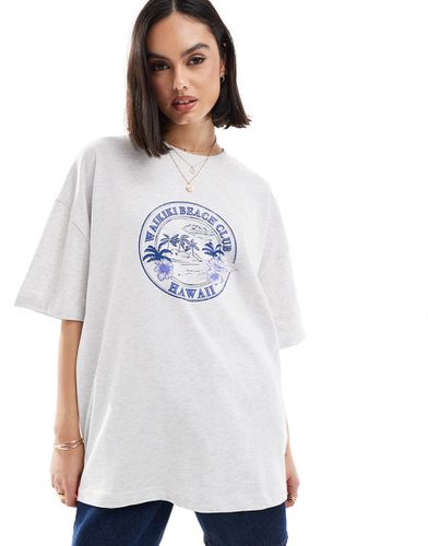 T-shirt boyfriend ghiaccio mélange con grafica di palme "Hawaii Beach" - ASOS DESIGN - Modalova