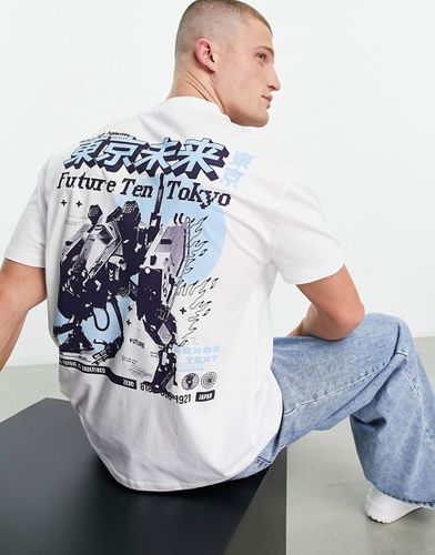 T-shirt comoda bianca con stampa blu di robot sul retro - ASOS DESIGN - Modalova