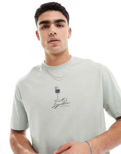 T-shirt comoda grigia con stampa astratta sul petto - ASOS DESIGN - Modalova