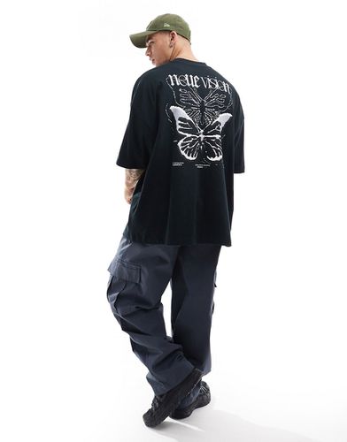 T-shirt extra oversize nera con stampa di farfalla sul retro - ASOS DESIGN - Modalova