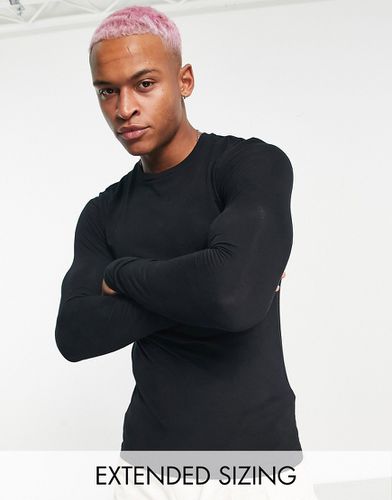 T-shirt girocollo attillata in misto cotone a maniche lunghe nera - ASOS DESIGN - Modalova