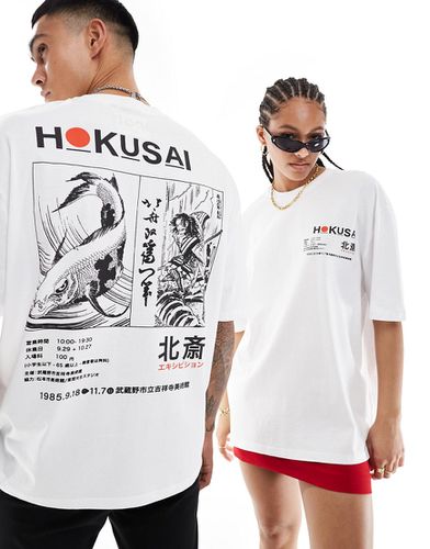 T-shirt oversize unisex bianca con stampa artistica "Hokusai" su licenza - ASOS DESIGN - Modalova