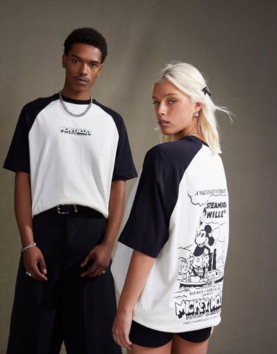 T-shirt oversize unisex bianco sporco con maniche raglan e stampa del Steamboat Willie - ASOS DESIGN - Modalova