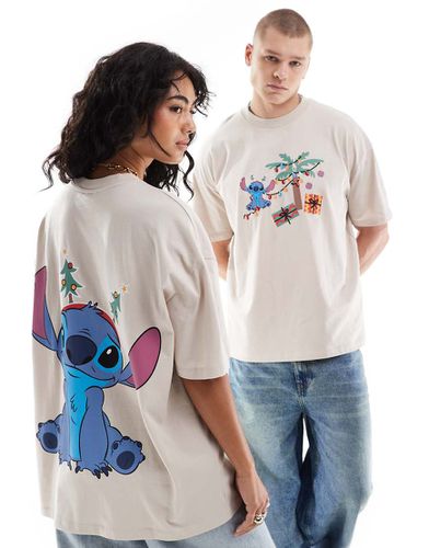 T-shirt oversize beige con stampa natalizia Disney di Stitch - ASOS DESIGN - Modalova