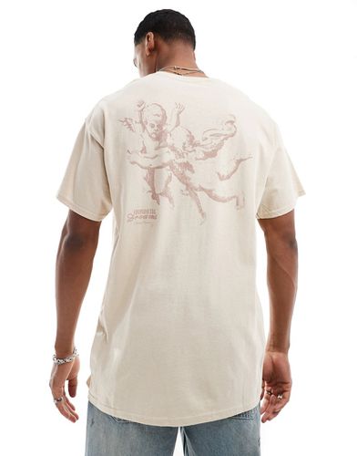 T-shirt oversize beige con stampa di cherubini sulla schiena - ASOS DESIGN - Modalova