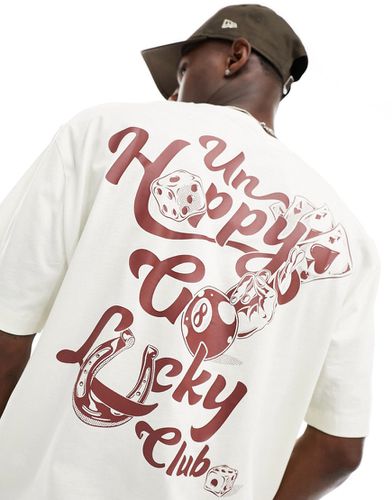 T-shirt oversize bianco sporco con stampa "Lucky Club" sul retro - ASOS DESIGN - Modalova