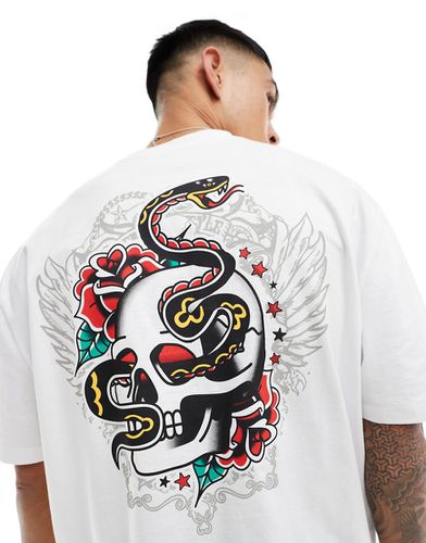 T-shirt oversize bianca con stampa di teschio e serpente sulla schiena - ASOS DESIGN - Modalova