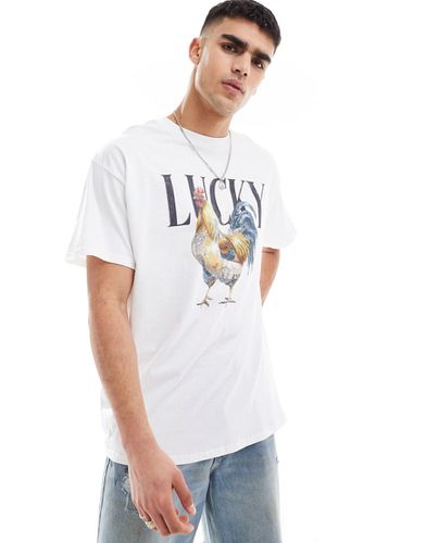 T-shirt oversize bianca con stampa di gallina - ASOS DESIGN - Modalova