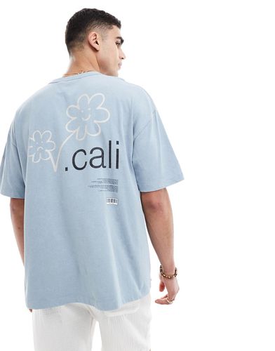 T-shirt oversize blu slavato con stampa sul retro con fiori e scritta "California" - ASOS DESIGN - Modalova