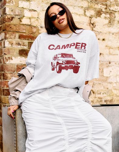 T-shirt oversize color ghiaccio mélange con stampa "Camper" - ASOS DESIGN - Modalova