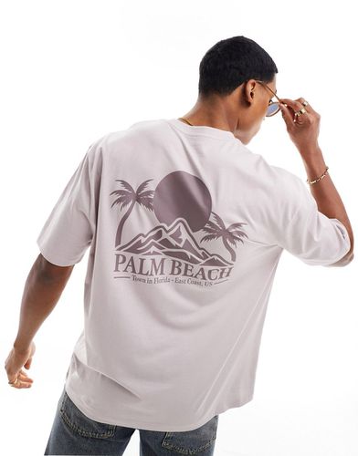 T-shirt oversize grigia con stampa di spiaggia sul retro - ASOS DESIGN - Modalova