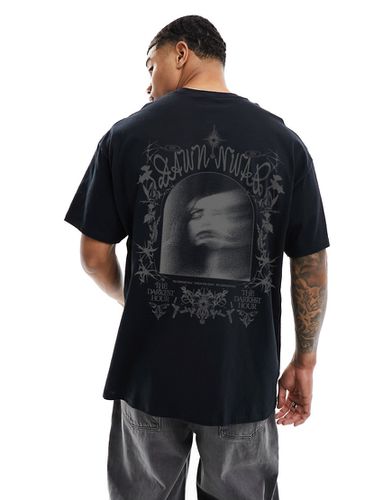 T-shirt oversize nera con stampa grunge sulla schiena e sul petto - ASOS DESIGN - Modalova