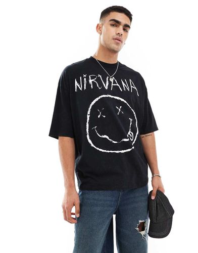 T-shirt oversize nera con stampa dei Nirvana su licenza - ASOS DESIGN - Modalova