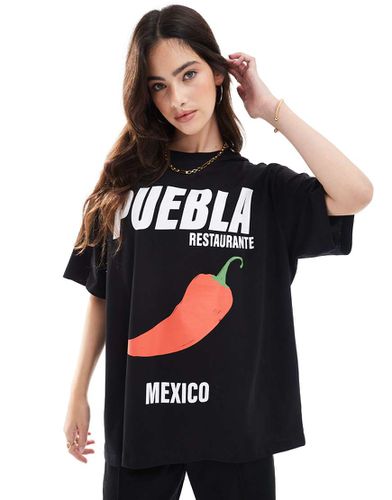 T-shirt oversize nera con stampa "Mexico" con peperoncino - ASOS DESIGN - Modalova