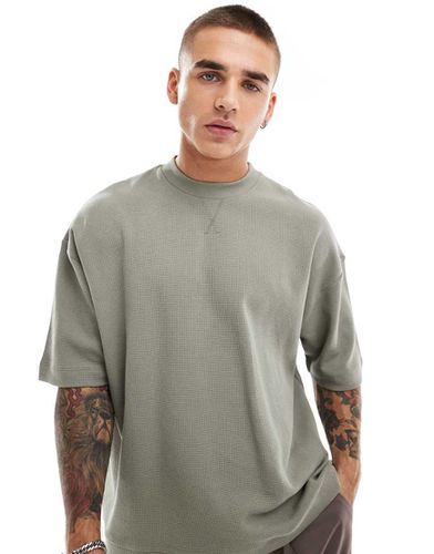 T-shirt oversize squadrata kaki lavorata a nido d'ape con fascia sul fondo - ASOS DESIGN - Modalova