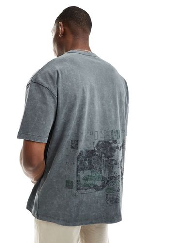 T-shirt pesante oversize grigio slavato con stampa di Londra sul retro - ASOS DESIGN - Modalova