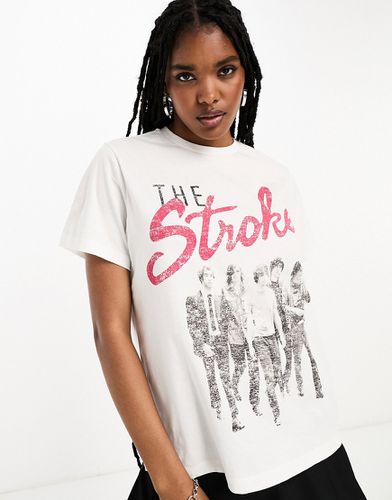T-shirt regular fit bianca con stampa grafica dei The Strokes su licenza - ASOS DESIGN - Modalova