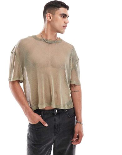 T-shirt squadrata oversize in rete traforata beige - ASOS DESIGN - Modalova