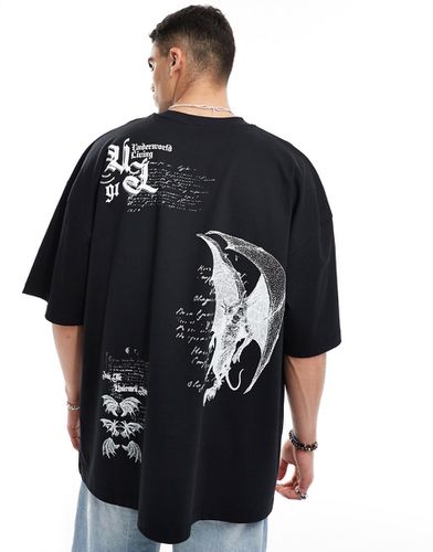 T-shirt super oversize nera con stampe grunge - ASOS DESIGN - Modalova