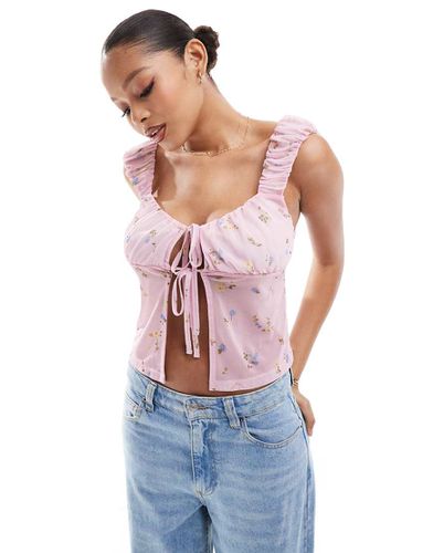 Top milkmaid a canottiera rosa confetto con allacciatura frontale - ASOS DESIGN - Modalova