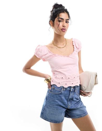 Top milkmaid con orlo in pizzo rosa - ASOS DESIGN - Modalova