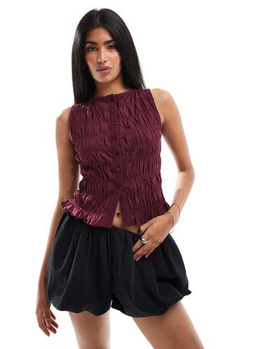 Top a maniche lunghe arricciato color bordeaux con bottoni - ASOS DESIGN - Modalova