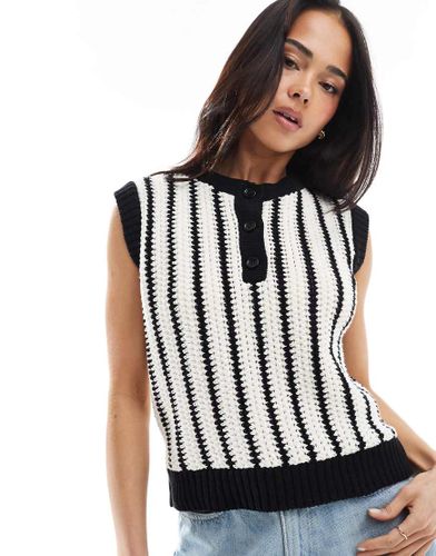 Top boutonné aspect crochet - Noir et blanc rayé - Asos Design - Modalova